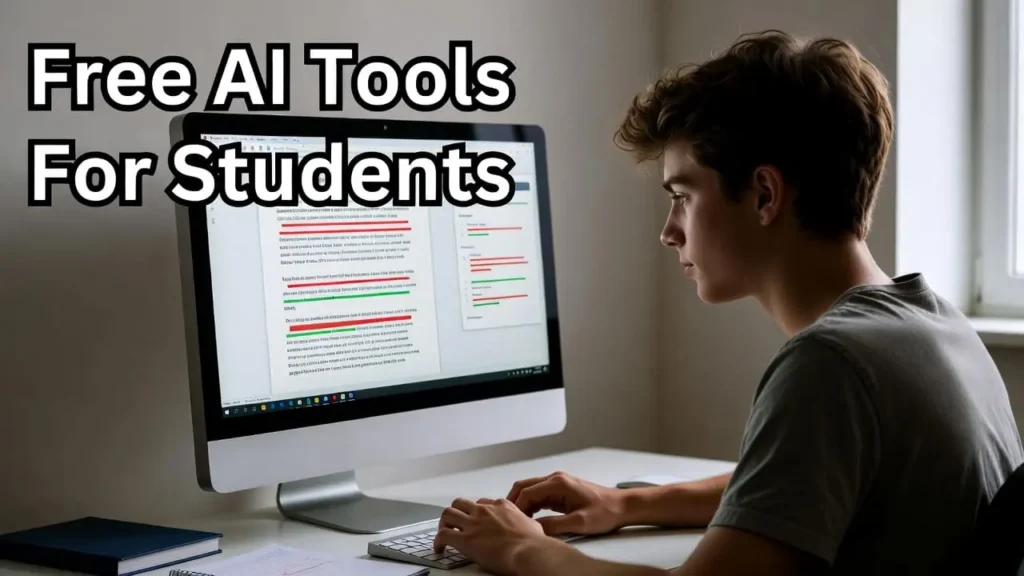 “Student using Quillbot to paraphrase and rewrite assignments, showing free AI tools for students.”