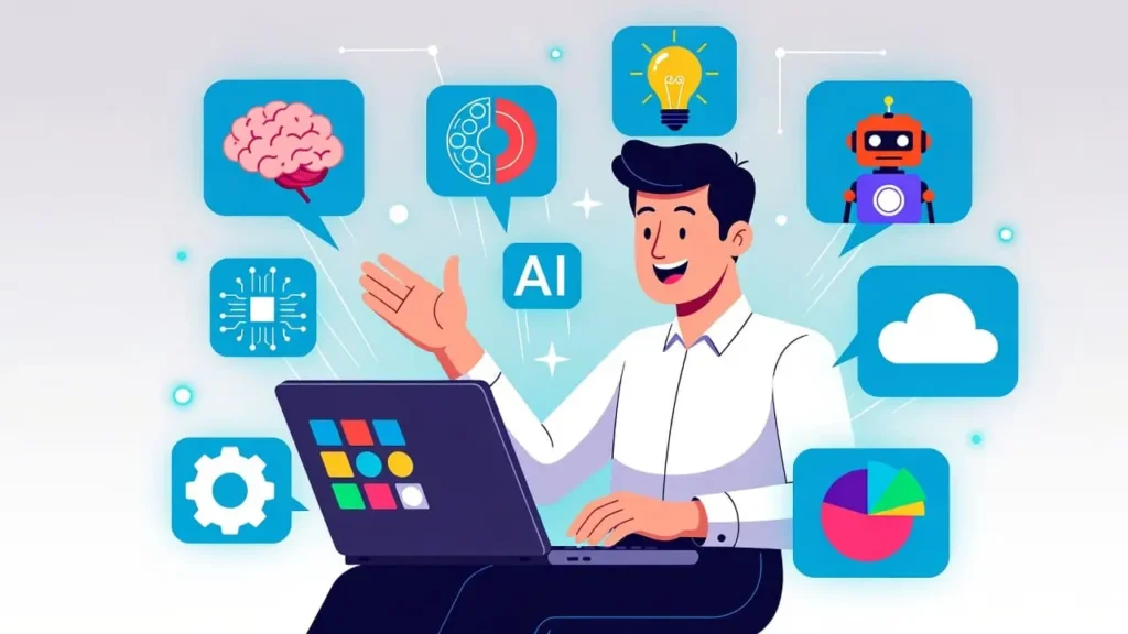 User enjoying free AI websites on laptop, highlighting ease of use and creativity boost.”