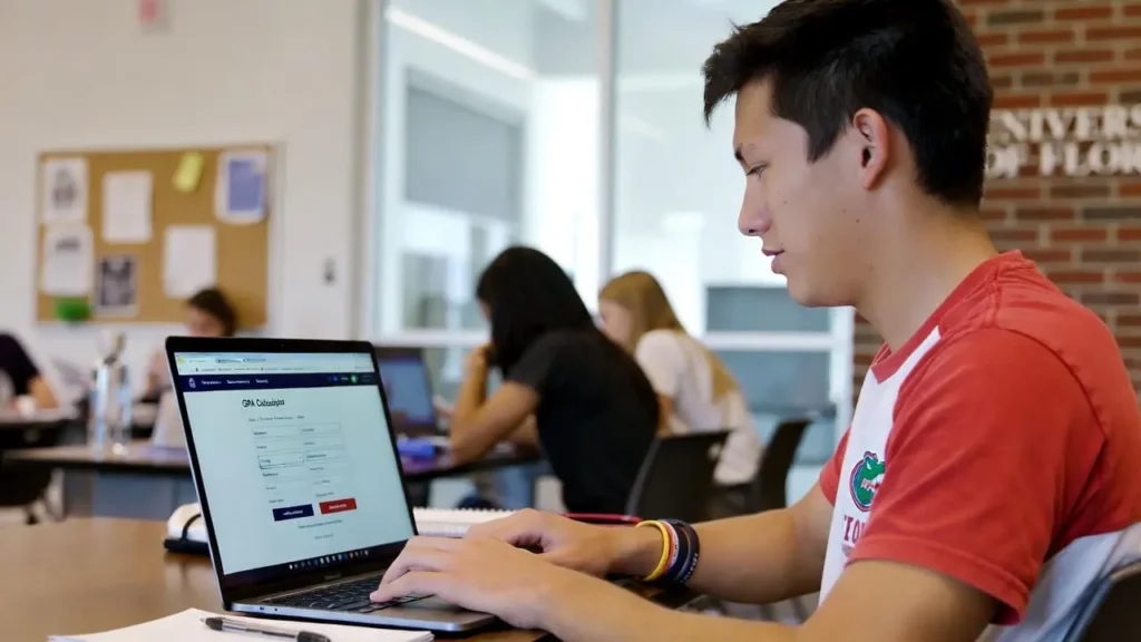 Entering grades into the UF GPA Calculator for an instant cumulative GPA calculation.