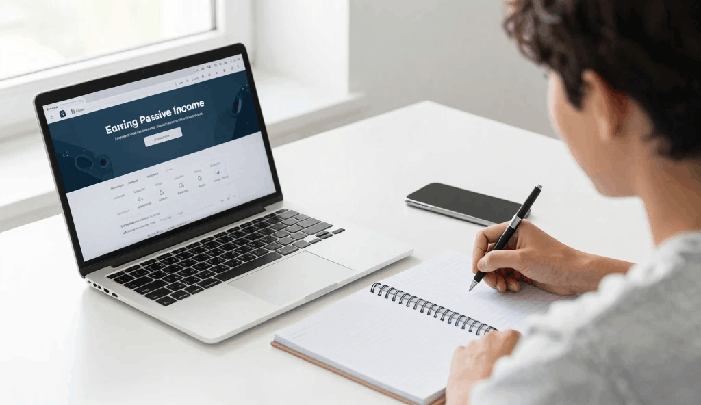 Passive Income Ideas for Beginners displayed on laptop and smartphone for online earning in 2026.”