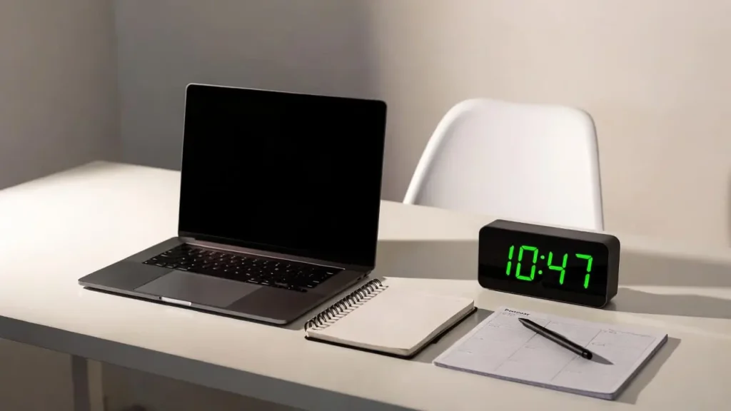 “Ultimate Guide to Time Management in 2026 workspace setup showing productivity planner and organized desk.”