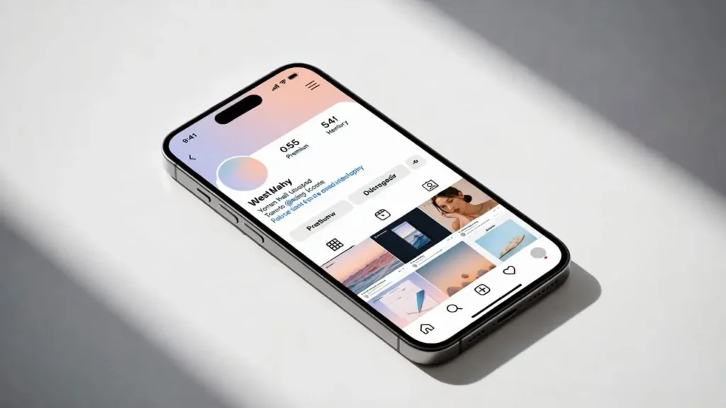 “Premium Instagram profile on smartphone with curated posts, clean design, and stylish aesthetic.”  Instagram bio ideas