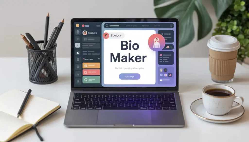 Best Stylish Bio Maker for Instagram
Stylish Bio Maker tool interface shown on a laptop with a creative workspace.
